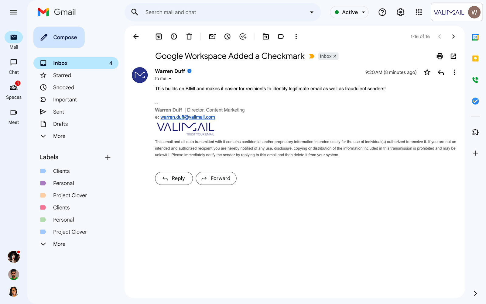 Google workspace checkmark for BIMI and DMARC