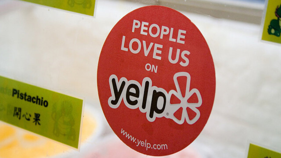 "People love us on yelp" sticker